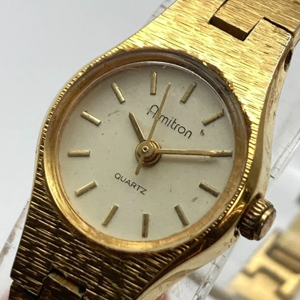 Vintage Armitron Womens Watch 11mm Gold Tone Petite Round New Battery 7